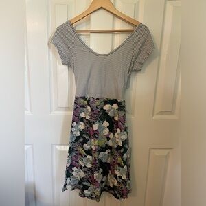 Pact Tide Stripe/Desert Orchid Brushstroke Fit & Flare Crossback Mini Dress